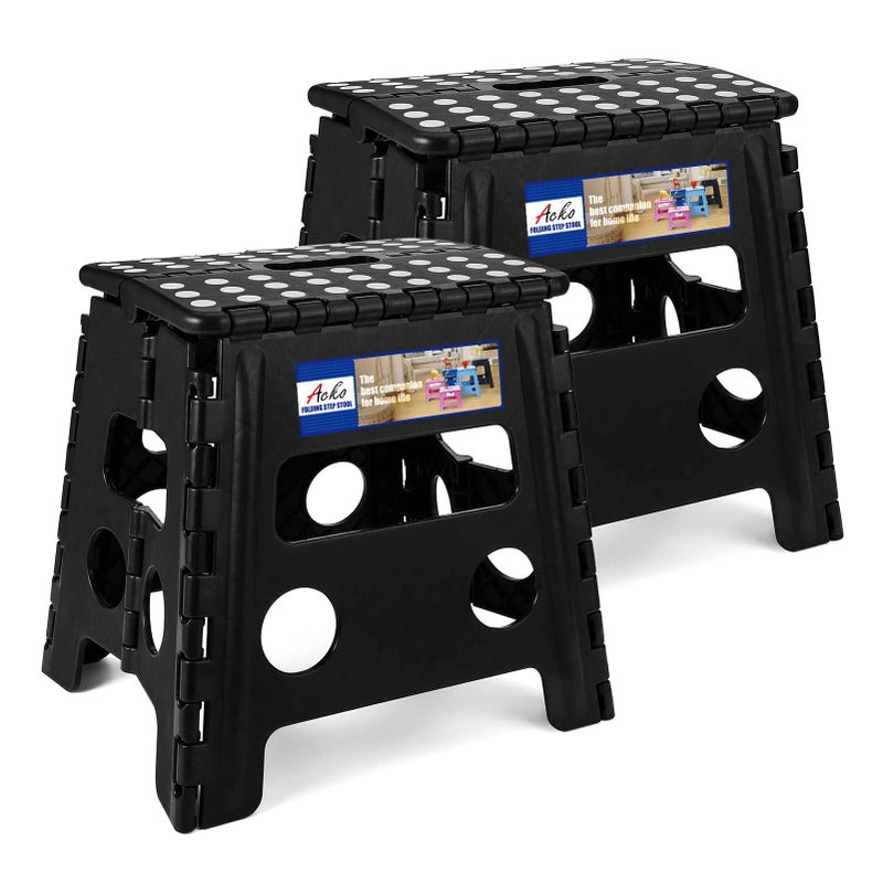 ACKO 2PACK Folding Step Stool - 13" Height Premium Heavy Duty Foldable Stool for Kids and Adults, Kitchen Garden Bathroom Stepping Stool (Black, 2PACK) - Image 1
